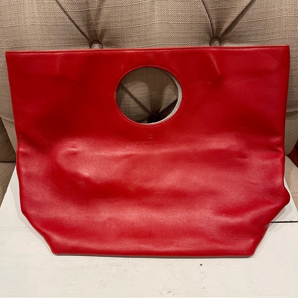 Rare The Kate Spade Wine Red Faux Leather Fold Over Clutch Made in Italy